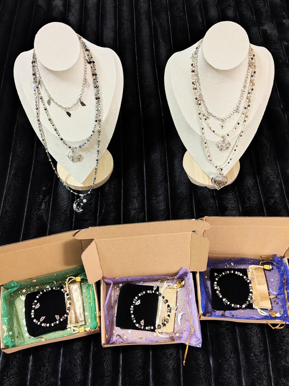 Multi-Layer Silver & Crystal Women's Necklace Set